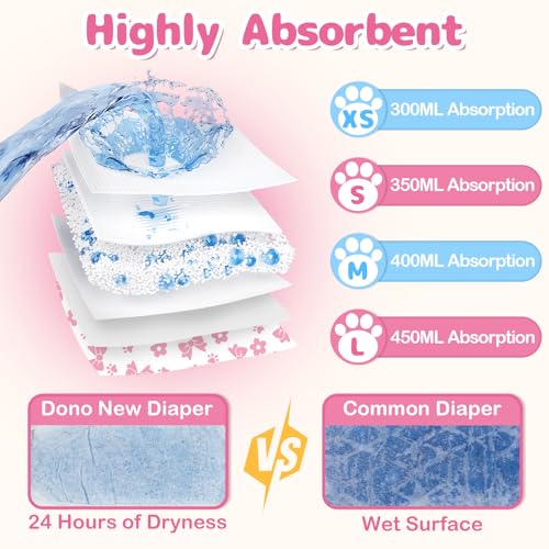 Dono Pull-Up Female Dog Diapers - 360° Stretchy Waist, Super Absorbent, Leak-Proof, Size S, 10 Pack