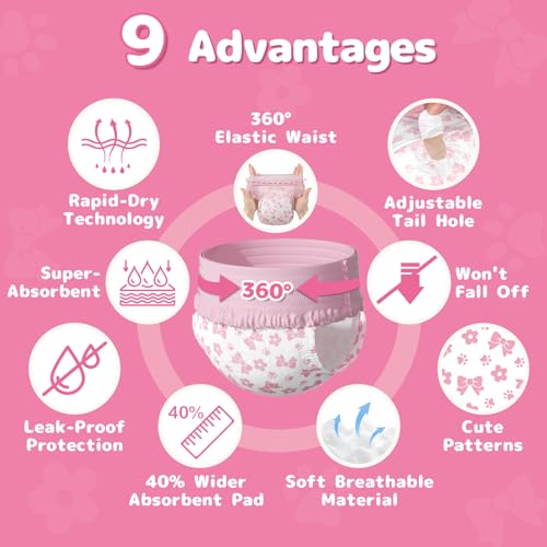 Dono Pull-Up Female Dog Diapers - 360° Stretchy Waist, Super Absorbent, Leak-Proof, Size S, 10 Pack