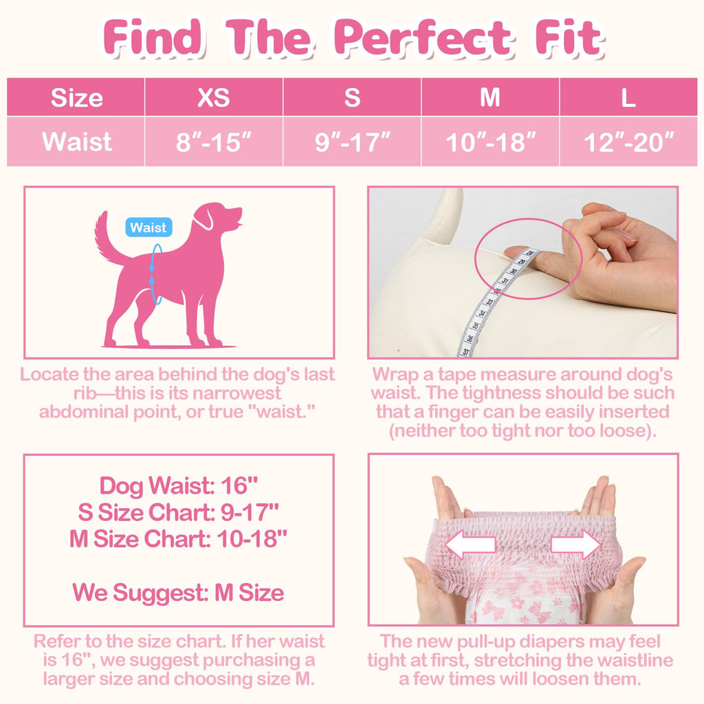 Dono Pull-Up Female Dog Diapers - 360° Stretchy Waist, Super Absorbent, Leak-Proof, Size S, 10 Pack