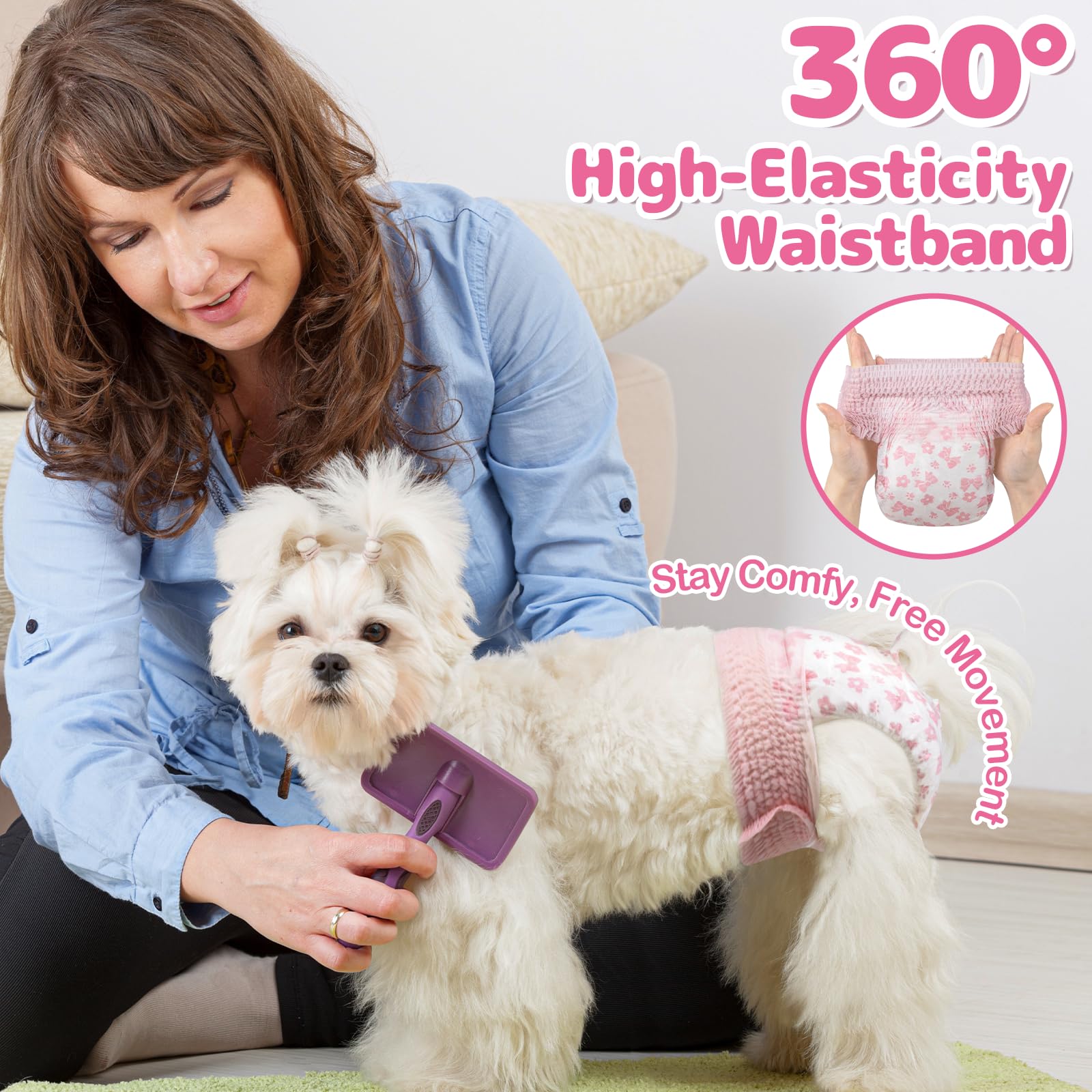 Dono Pull-Up Female Dog Diapers - 360° Stretchy Waist, Super Absorbent, Leak-Proof, Size S, 10 Pack