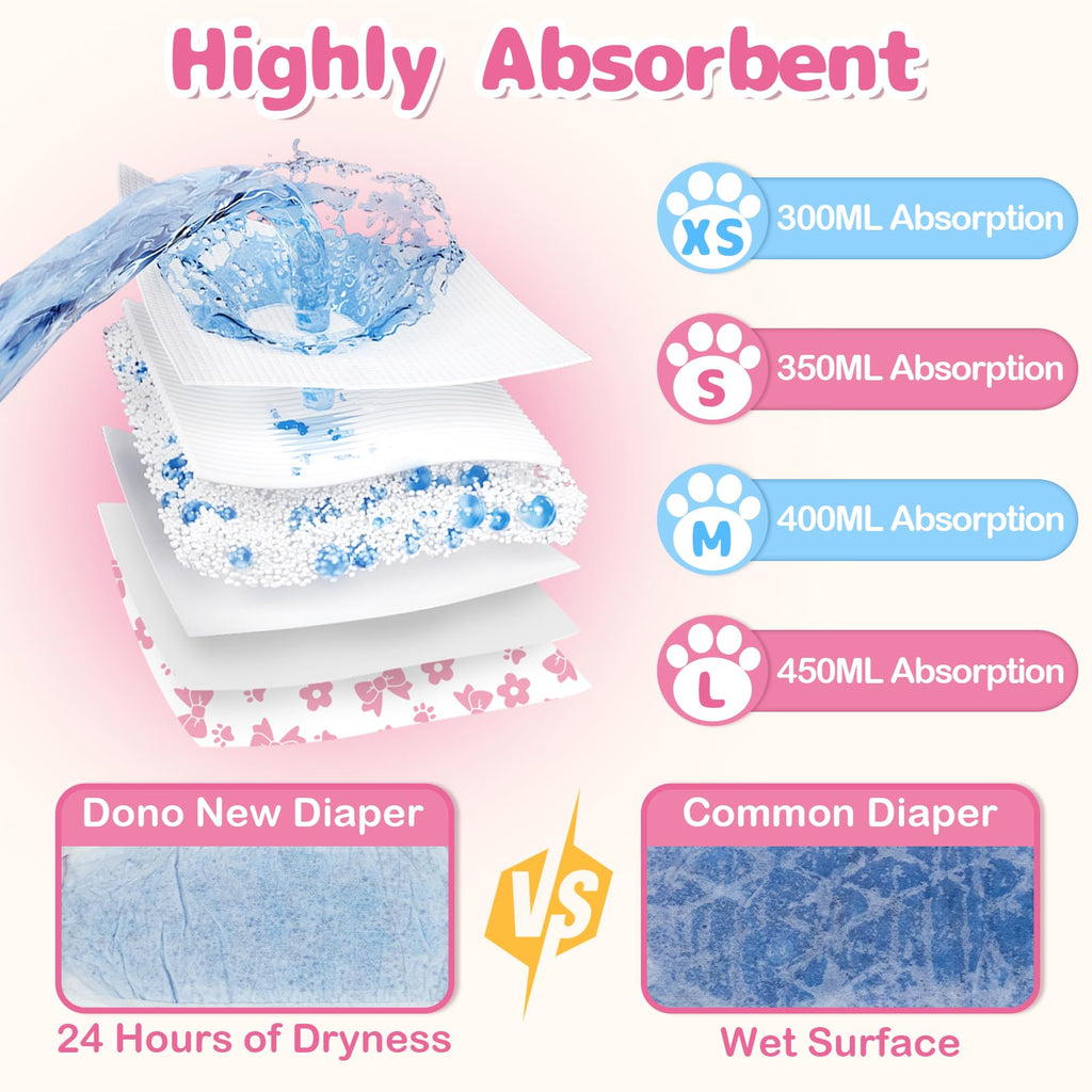 Dono Pull-Up Female Dog Diapers - 360° Stretchy Waist, Super Absorbent, Leak-Proof, Size S, 10 Pack