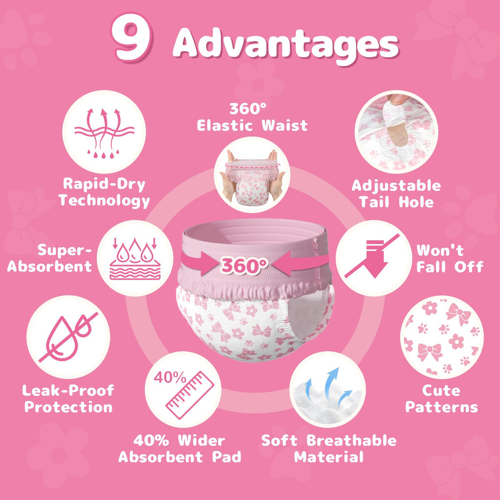Dono Pull-Up Female Dog Diapers - 360° Stretchy Waist, Super Absorbent, Leak-Proof, Size S, 10 Pack