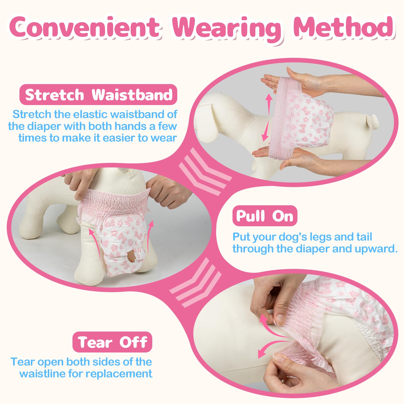 Dono Pull-Up Female Dog Diapers - 360° Stretchy Waist, Super Absorbent, Leak-Proof, Size S, 10 Pack