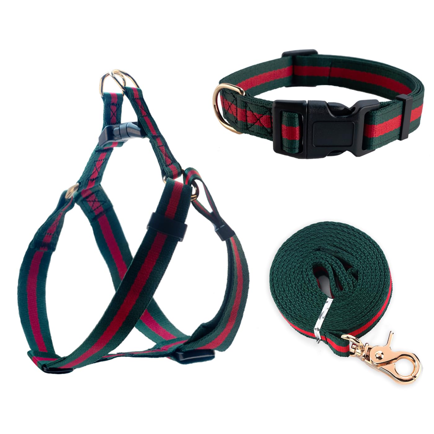 doryojoy Striped Dog Harness and Leash Set – Soft Adjustable Pet Vest for Medium Dogs (Green/Red)