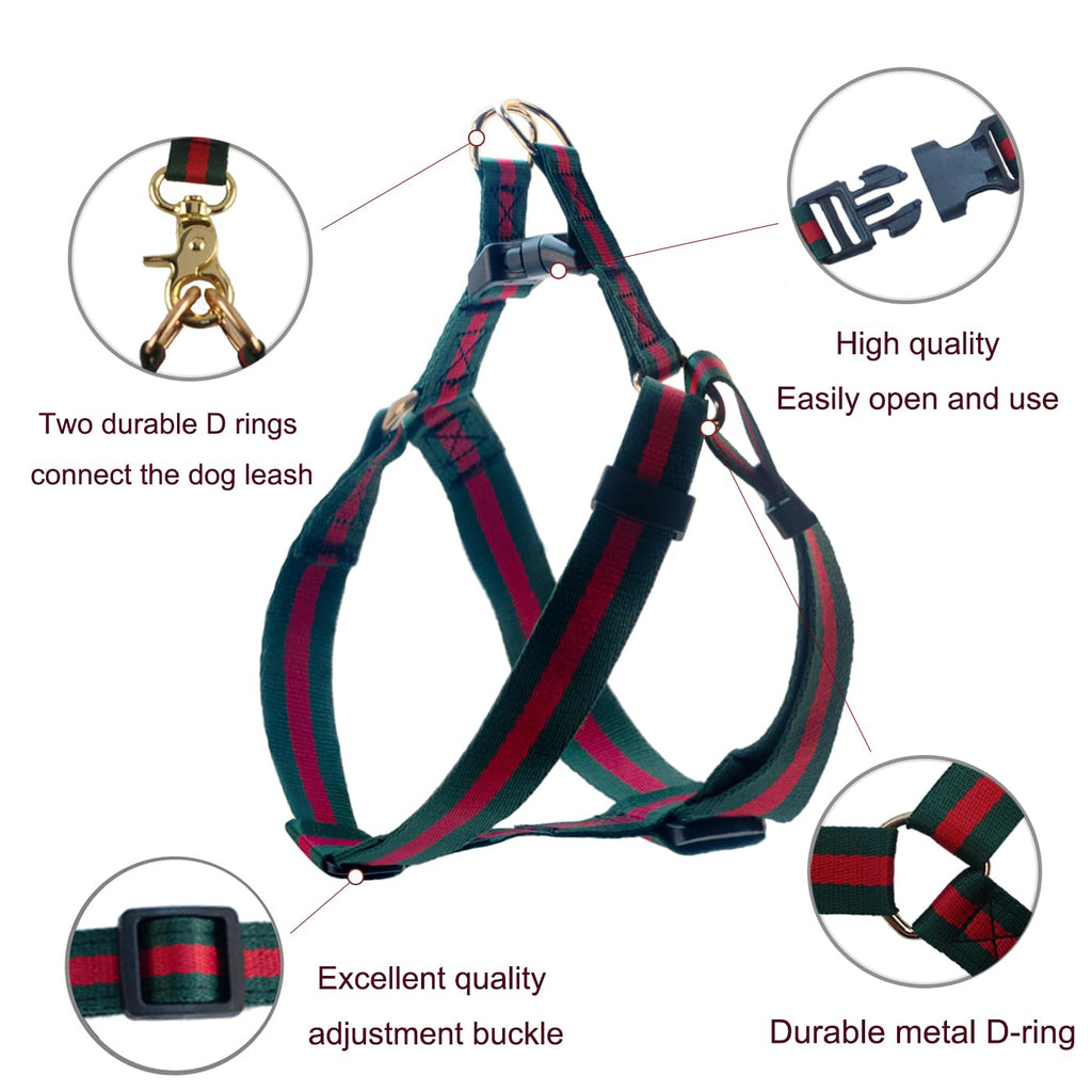 doryojoy Striped Dog Harness and Leash Set – Soft Adjustable Pet Vest for Medium Dogs (Green/Red)