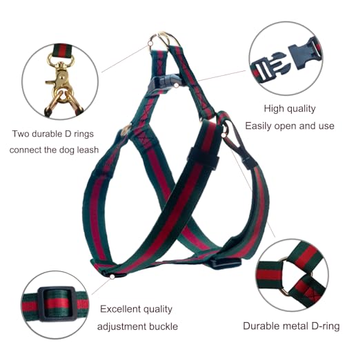 doryojoy Striped Dog Harness and Leash Set – Soft Adjustable Pet Vest for Medium Dogs (Green/Red)