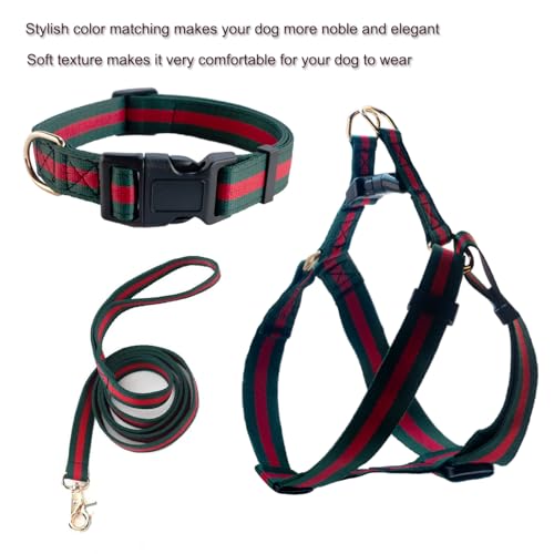doryojoy Striped Dog Harness and Leash Set – Soft Adjustable Pet Vest for Medium Dogs (Green/Red)