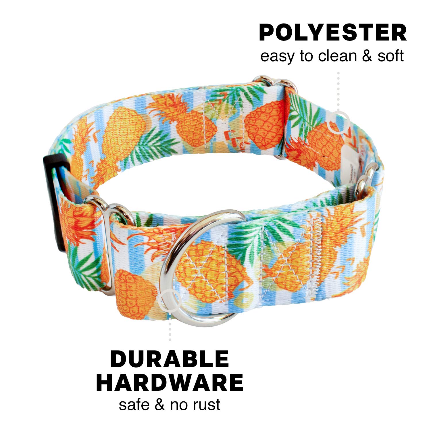 Downtown Pet Supply Pineapple Martingale Collar - X-Large (18.5-34 inch) - Escape-Proof Training Collar for Dogs