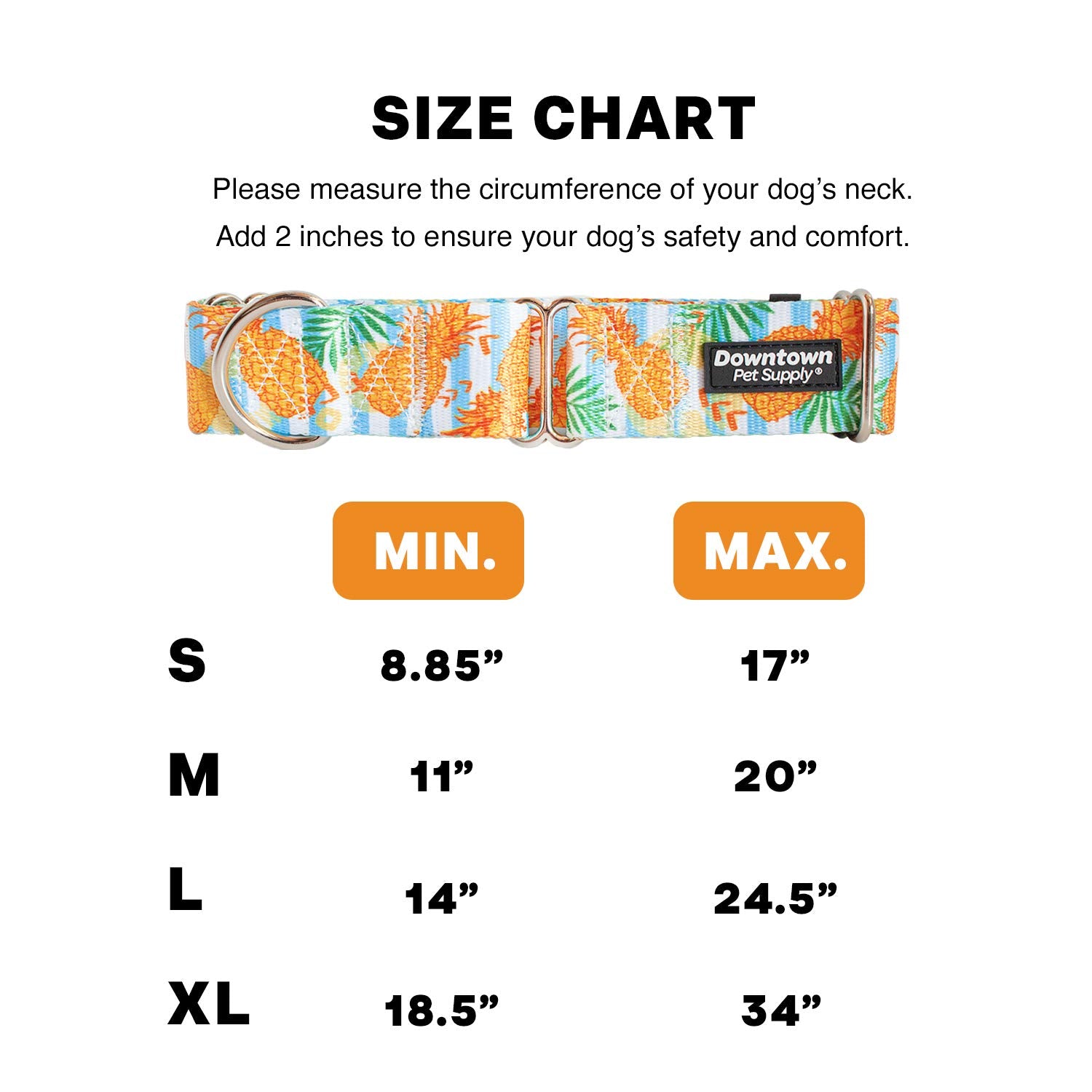Downtown Pet Supply Pineapple Martingale Collar - X-Large (18.5-34 inch) - Escape-Proof Training Collar for Dogs