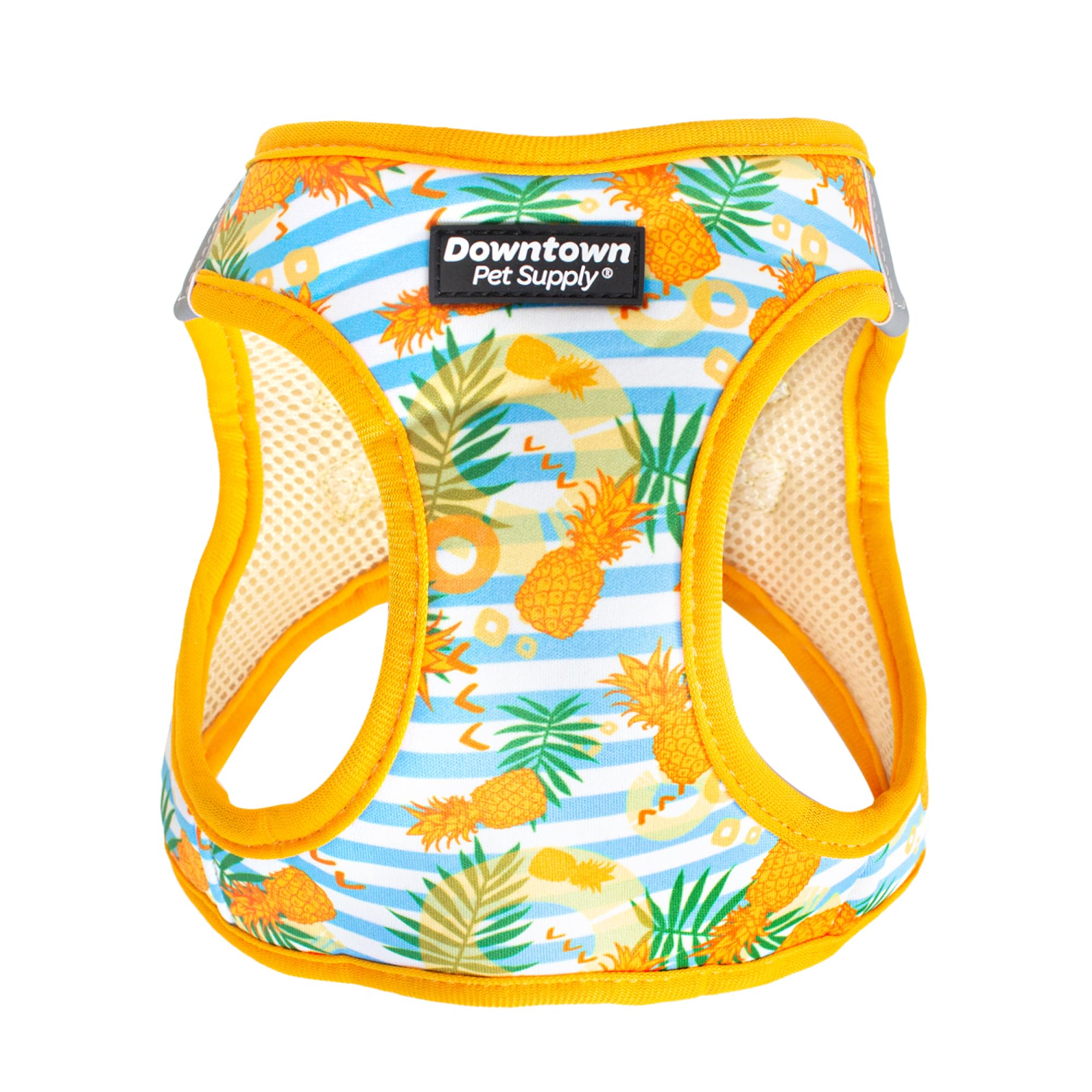 Downtown Pet Supply Step-in Dog Harness - Medium, Pineapple - Adjustable No-Pull Padded Mesh with Reflective Trim