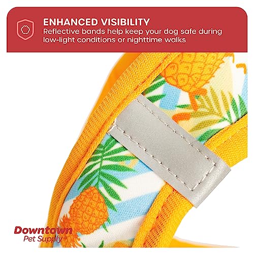 Downtown Pet Supply Step-in Dog Harness - Medium, Pineapple - Adjustable No-Pull Padded Mesh with Reflective Trim
