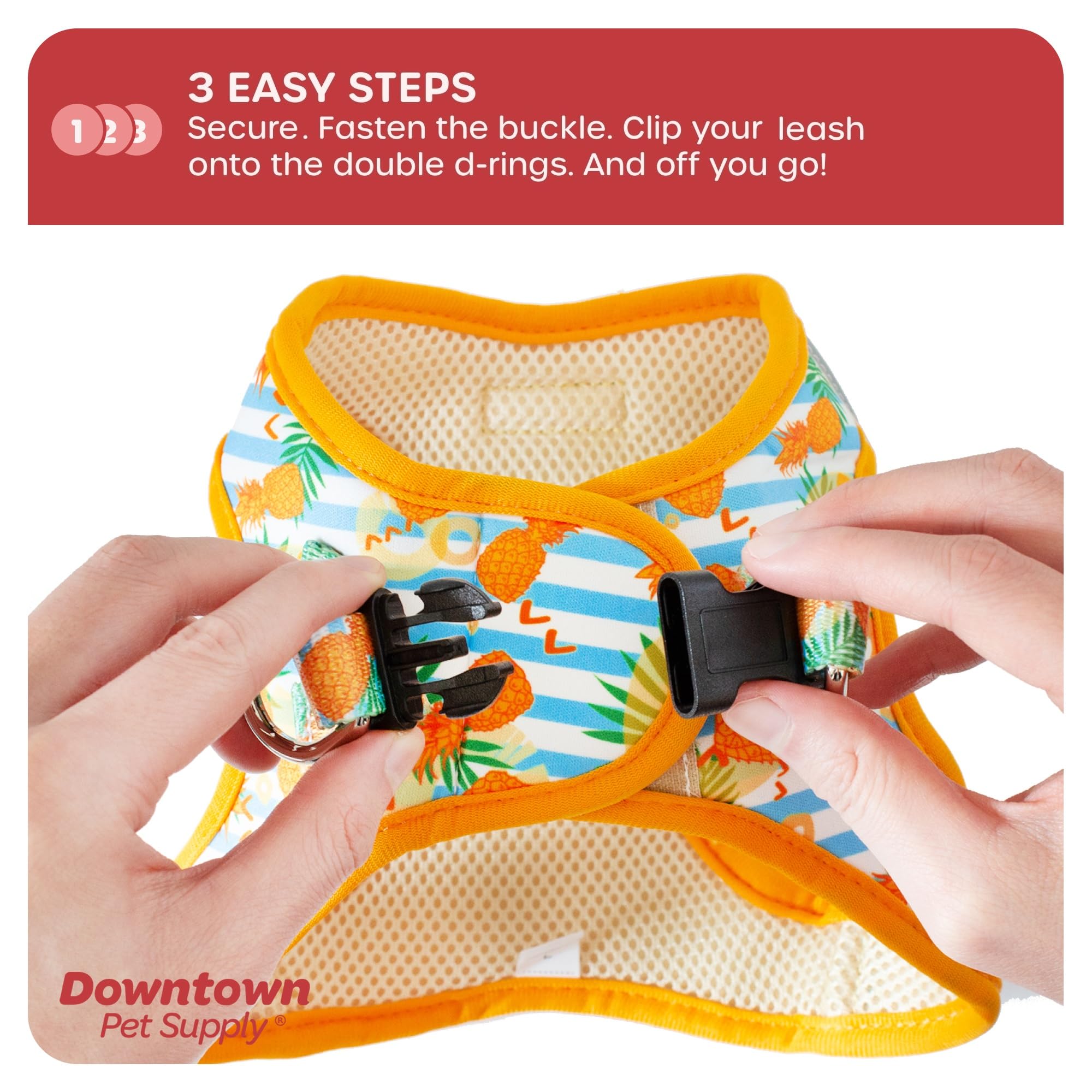 Downtown Pet Supply Step-in Dog Harness - Medium, Pineapple - Adjustable No-Pull Padded Mesh with Reflective Trim