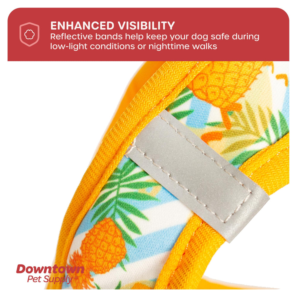 Downtown Pet Supply Step-in Dog Harness - Medium, Pineapple - Adjustable No-Pull Padded Mesh with Reflective Trim