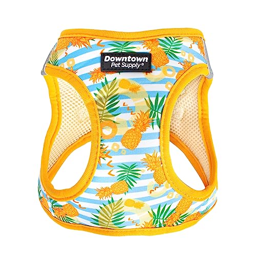 Downtown Pet Supply Step-in Dog Harness - Medium, Pineapple - Adjustable No-Pull Padded Mesh with Reflective Trim