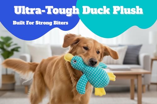 Durable Duck Plush Dog Toy for Aggressive Chewers - Squeaky Puppy Teething Relief Toy for Small & Medium Breeds