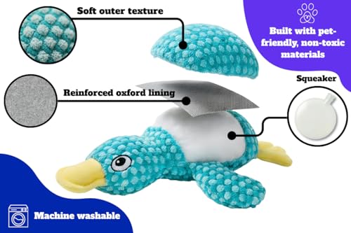 Durable Duck Plush Dog Toy for Aggressive Chewers - Squeaky Puppy Teething Relief Toy for Small & Medium Breeds