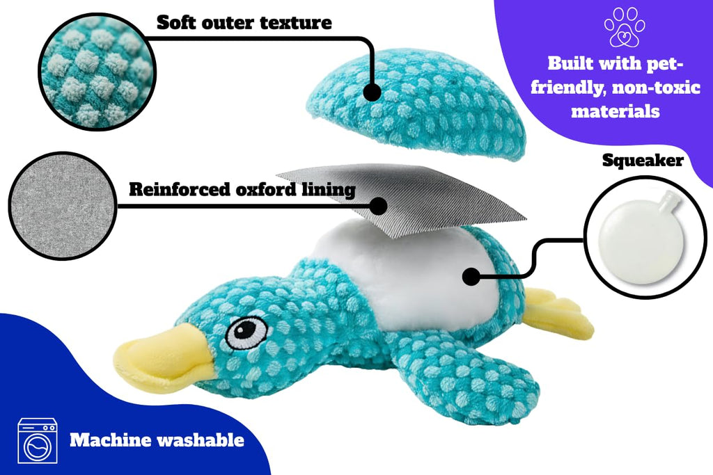 Durable Duck Plush Dog Toy for Aggressive Chewers - Squeaky Puppy Teething Relief Toy for Small & Medium Breeds