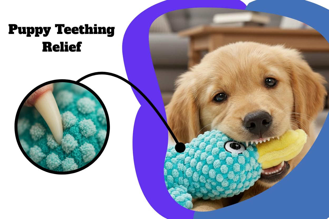 Durable Duck Plush Dog Toy for Aggressive Chewers - Squeaky Puppy Teething Relief Toy for Small & Medium Breeds