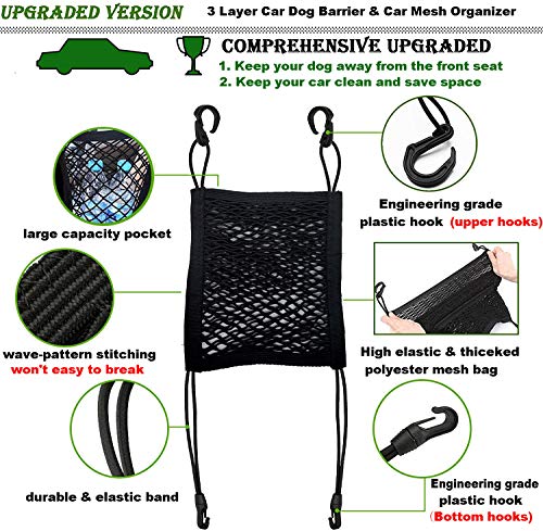 DYKESON 2-Layer Dog Car Barrier & Storage Mesh Organizer – Black, Universal Fit for SUVs and Cars