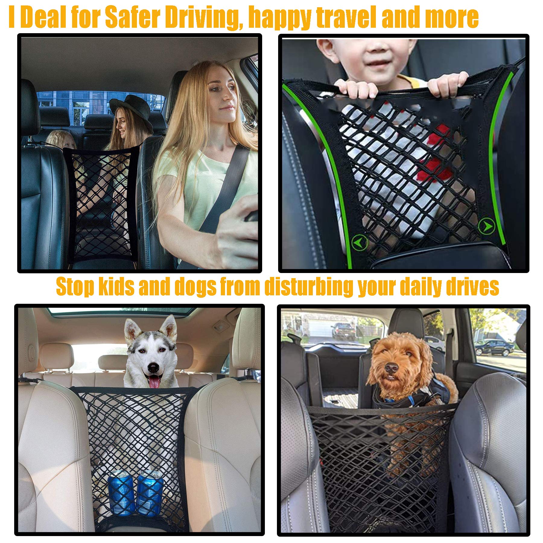 DYKESON 2-Layer Dog Car Barrier & Storage Mesh Organizer – Black, Universal Fit for SUVs and Cars
