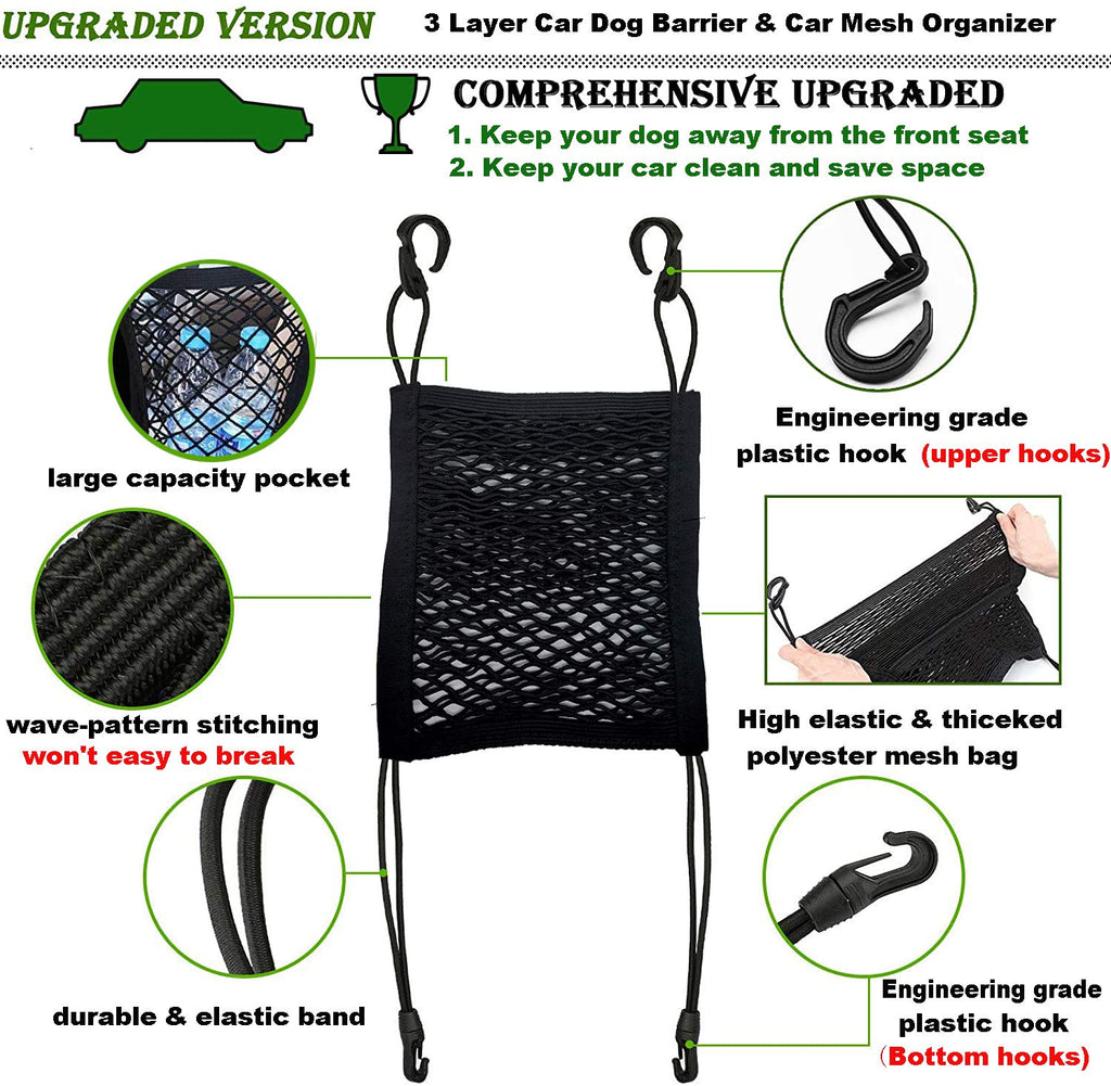 DYKESON 2-Layer Dog Car Barrier & Storage Mesh Organizer – Black, Universal Fit for SUVs and Cars