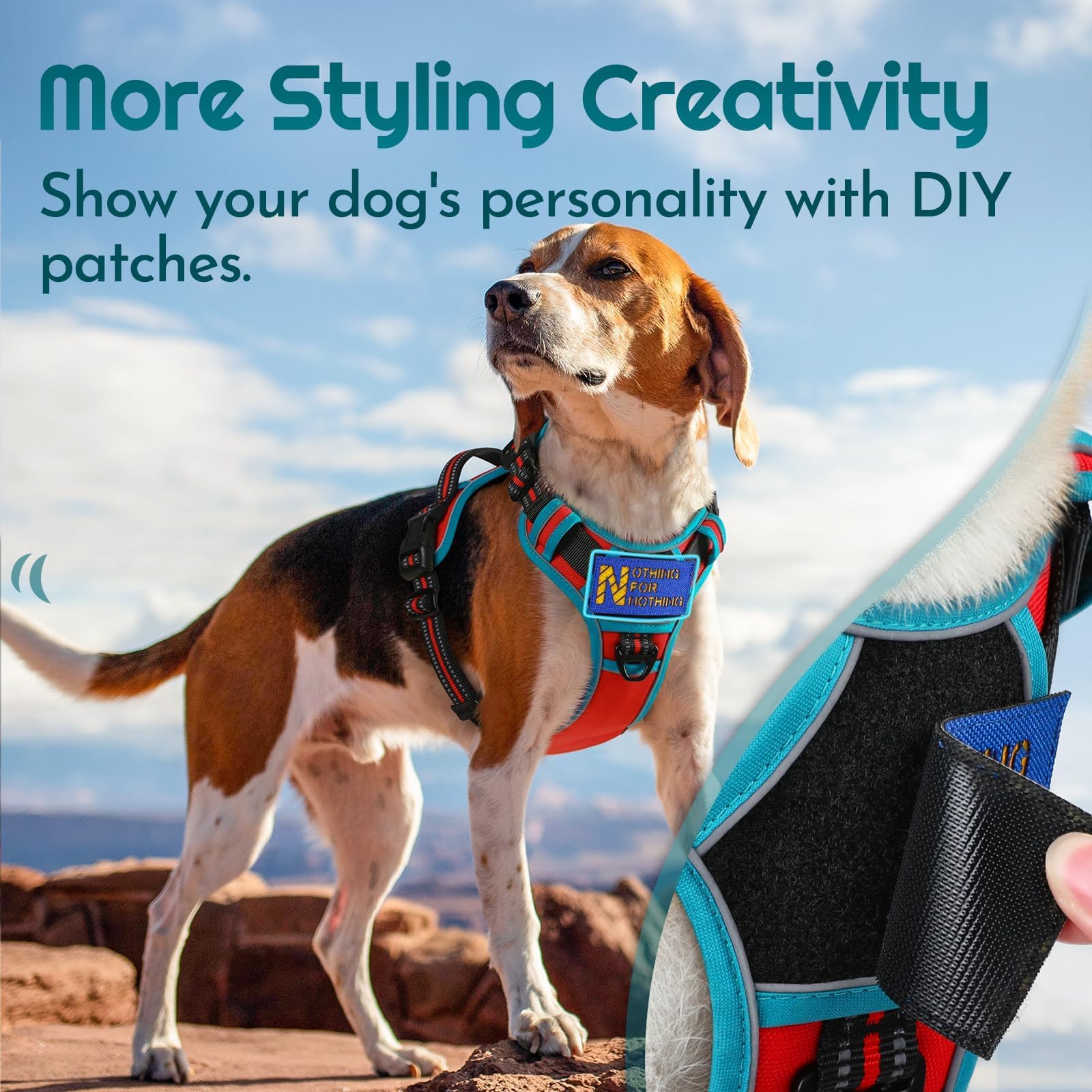 Eagloo Large Dog Harness with 3 Buckles, Reflective No-Pull Vest with Handle – Red & Teal