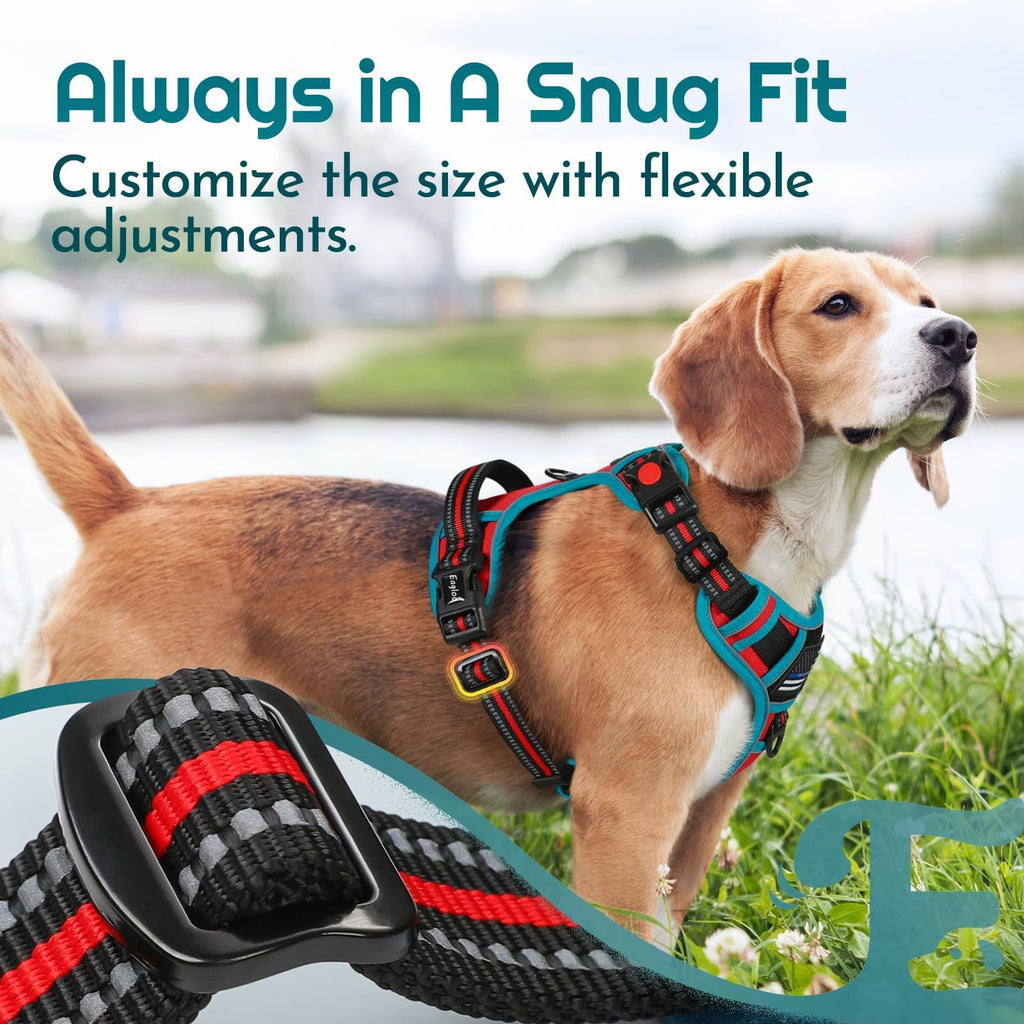 Eagloo Large Dog Harness with 3 Buckles, Reflective No-Pull Vest with Handle – Red & Teal