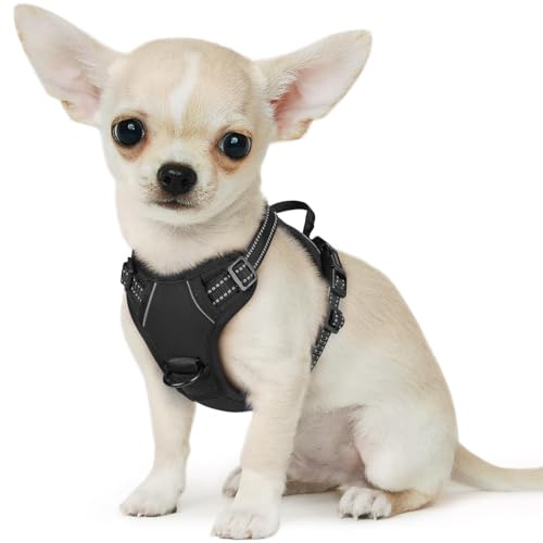 Eagloo Small Dog Harness No Pull – Black XS with Reflective Strips & Control Handle