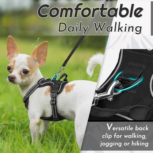 Eagloo Small Dog Harness No Pull – Black XS with Reflective Strips & Control Handle