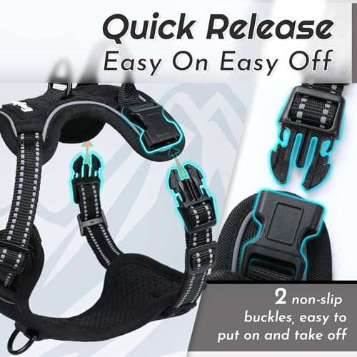 Eagloo Small Dog Harness No Pull – Black XS with Reflective Strips & Control Handle