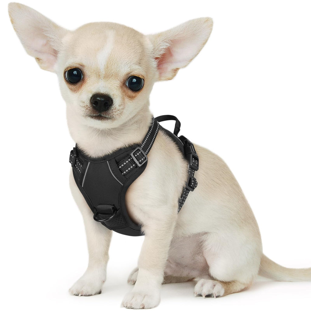 Eagloo Small Dog Harness No Pull – Black XS with Reflective Strips & Control Handle