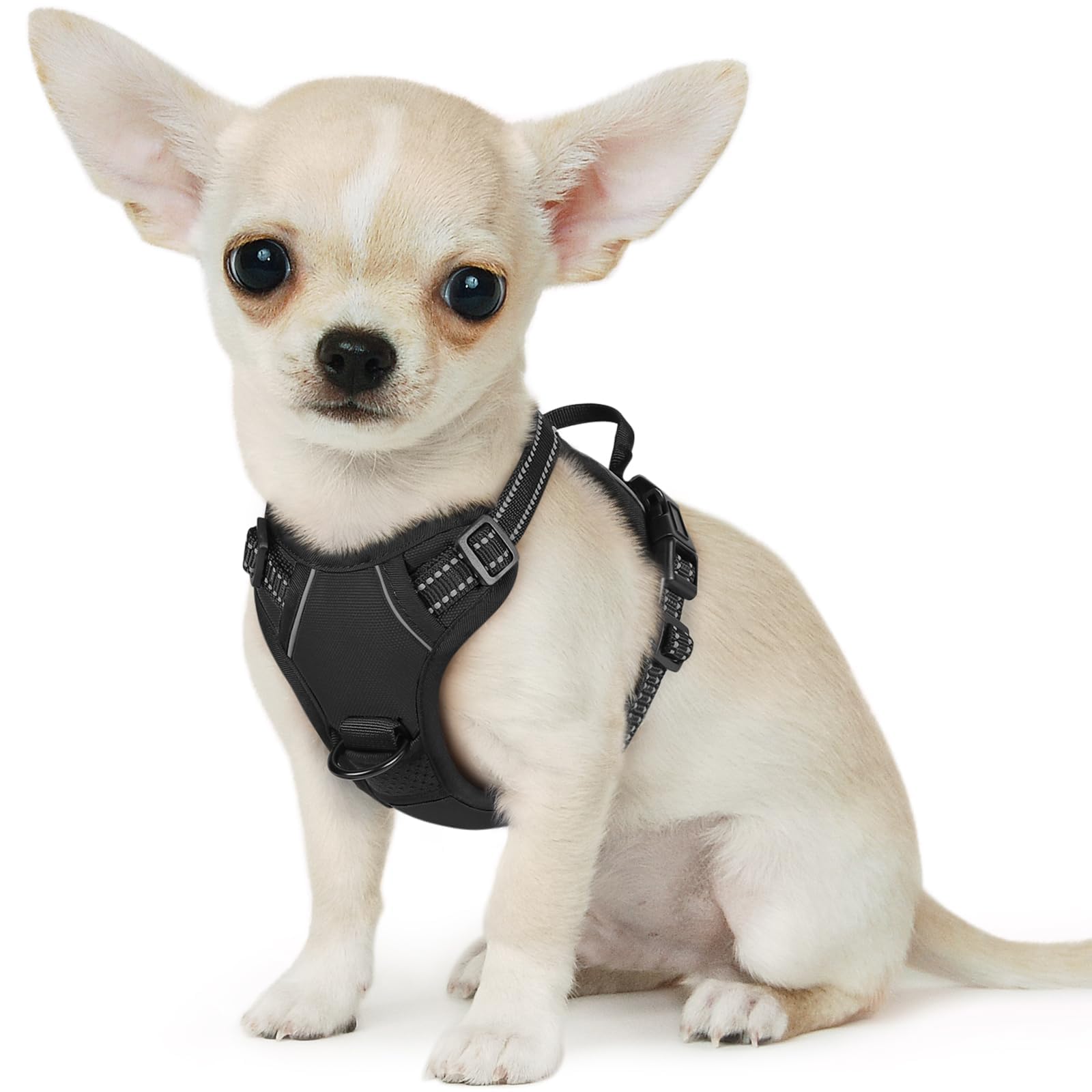 Eagloo Small Dog Harness No Pull – Black XS with Reflective Strips & Control Handle
