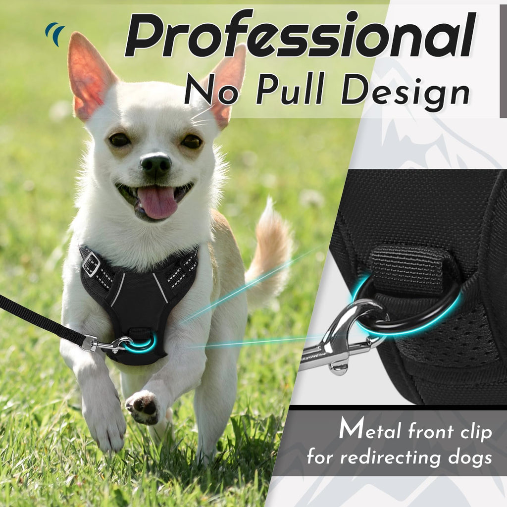 Eagloo Small Dog Harness No Pull – Black XS with Reflective Strips & Control Handle