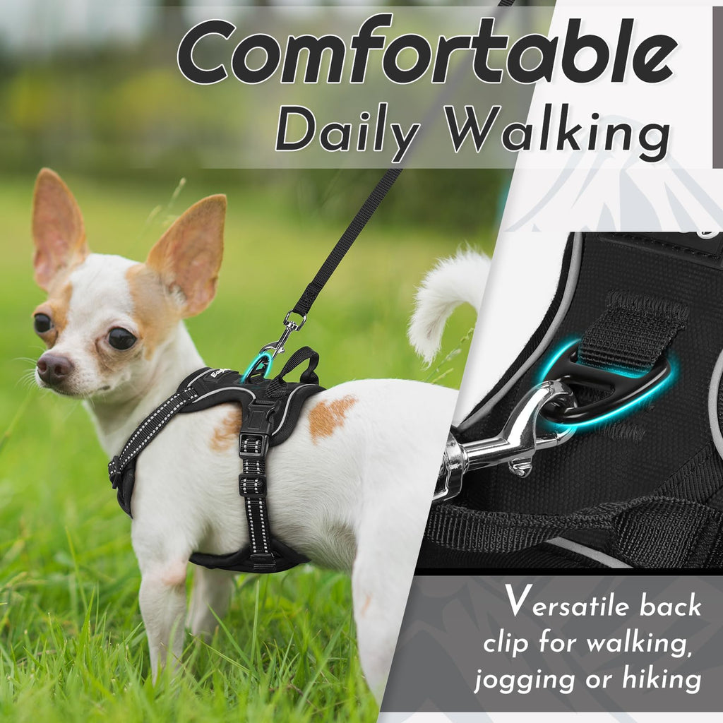 Eagloo Small Dog Harness No Pull – Black XS with Reflective Strips & Control Handle