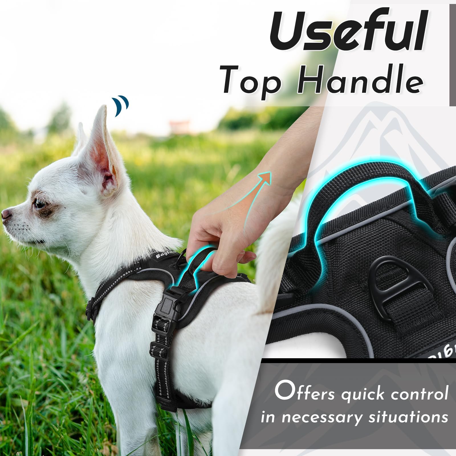 Eagloo Small Dog Harness No Pull – Black XS with Reflective Strips & Control Handle