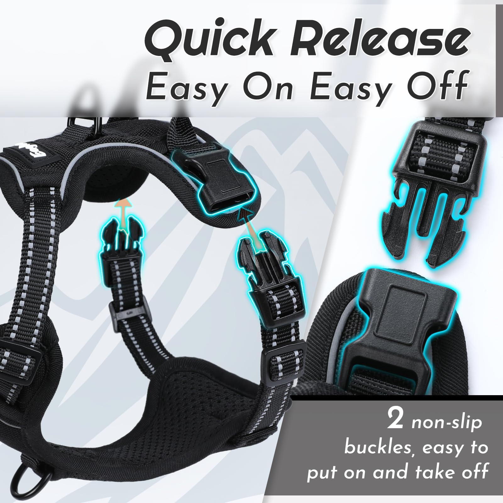 Eagloo Small Dog Harness No Pull – Black XS with Reflective Strips & Control Handle