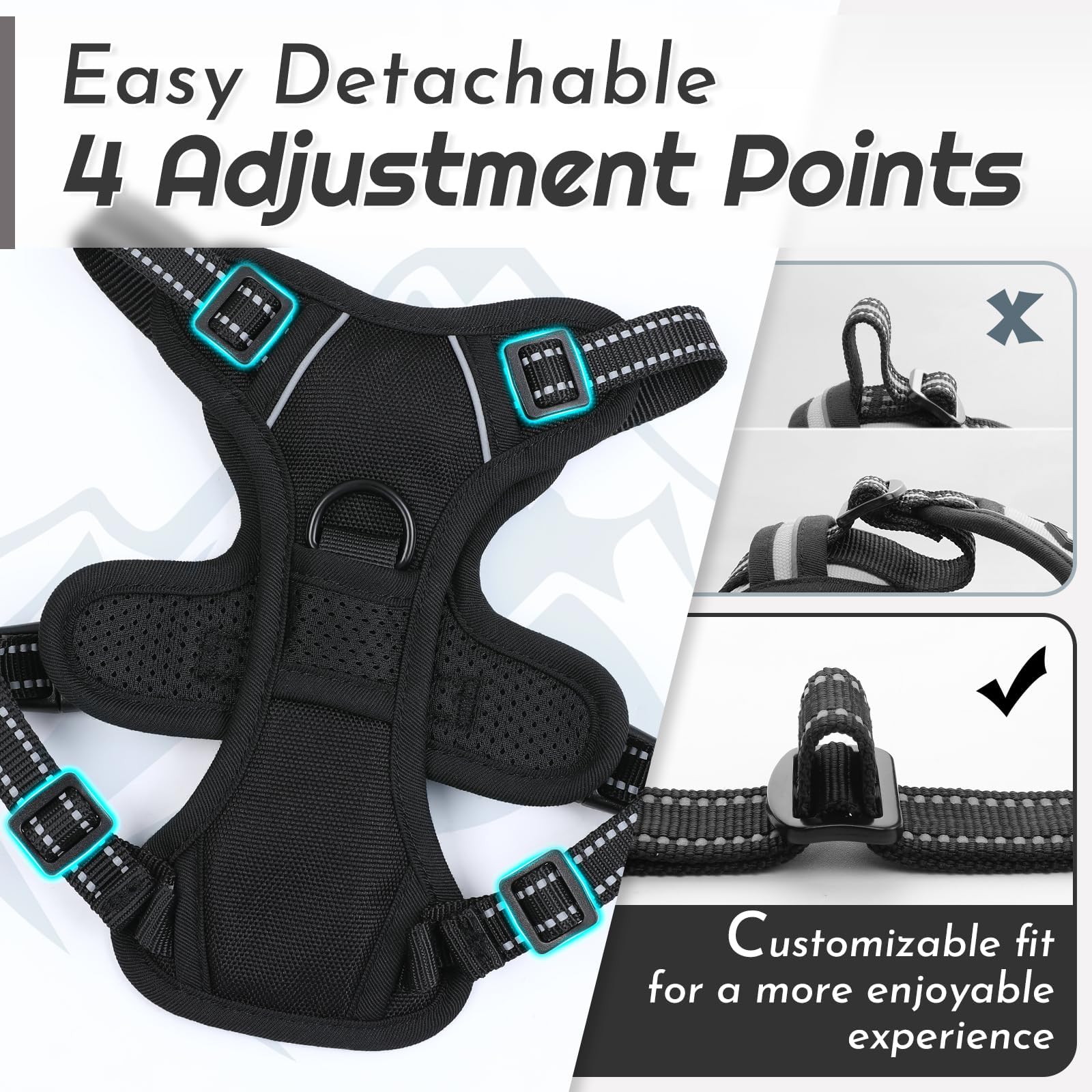 Eagloo Small Dog Harness No Pull – Black XS with Reflective Strips & Control Handle