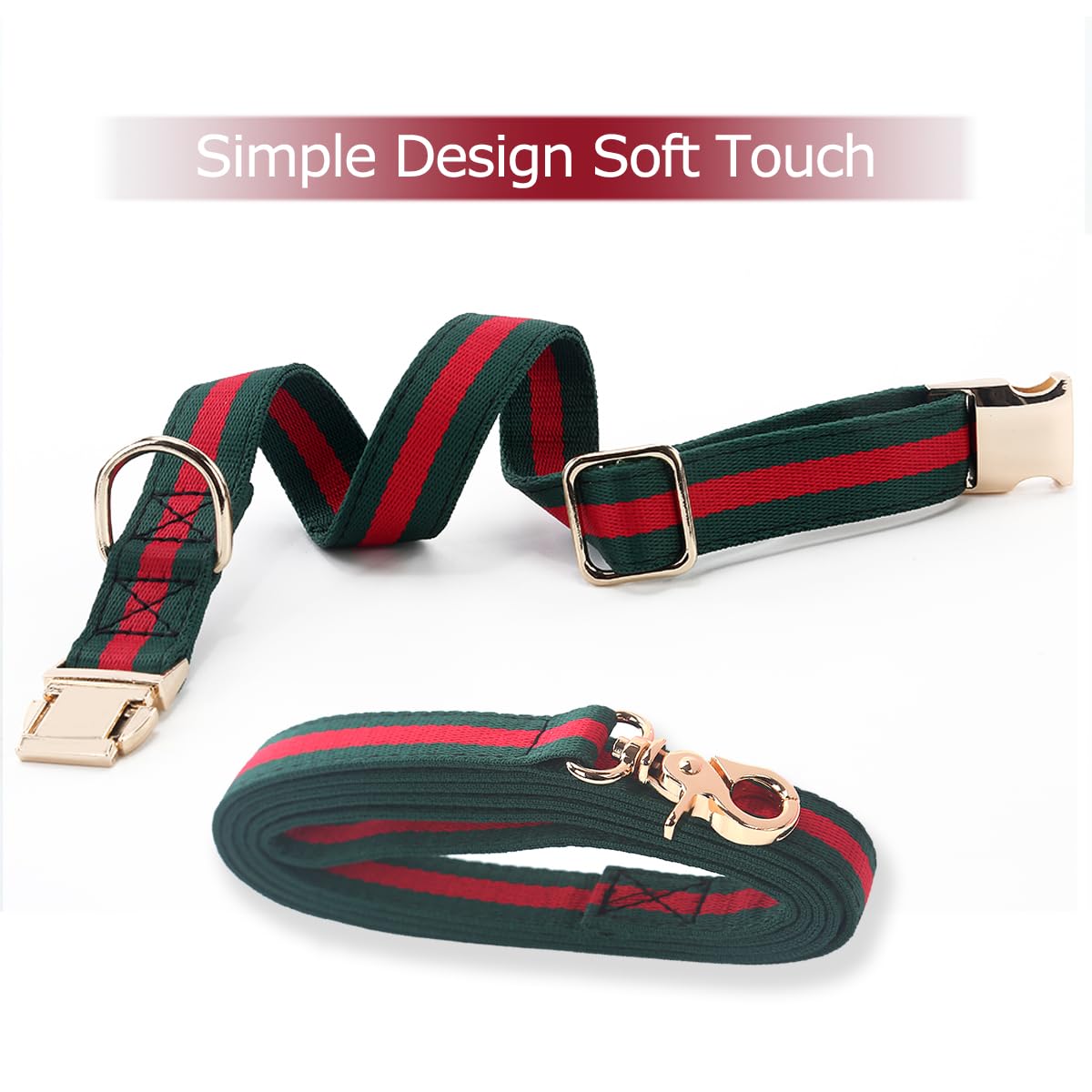 Echentie Adjustable Dog Collar and Leash Set - Metal Buckle, Nylon, 5ft Leash, Stripe Pattern, Size M for Medium Dogs