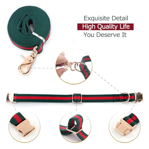 Echentie Adjustable Dog Collar and Leash Set - Metal Buckle, Nylon, 5ft Leash, Stripe Pattern, Size M for Medium Dogs