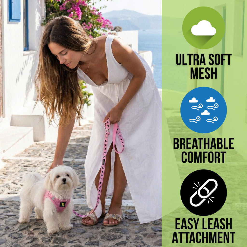 EcoBark Baby Pink Small Dog Harness – Soft Step-In Vest for Toy Breeds & Puppies (7-10 lbs)