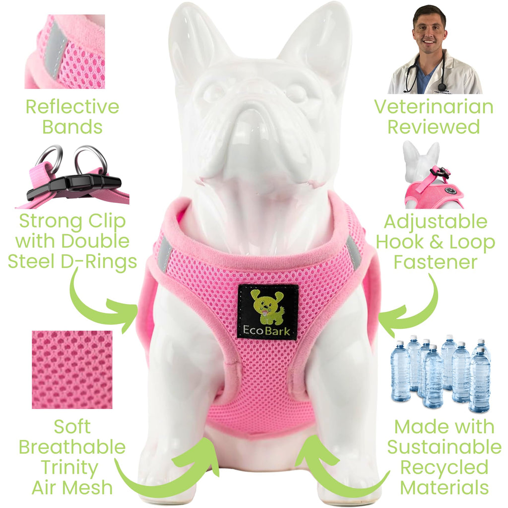 EcoBark Baby Pink Small Dog Harness – Soft Step-In Vest for Toy Breeds & Puppies (7-10 lbs)