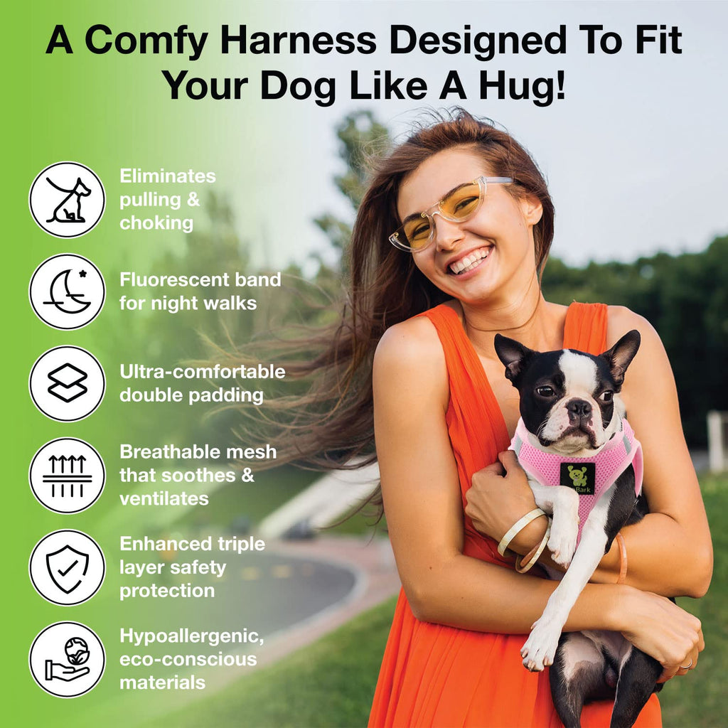 EcoBark Baby Pink Small Dog Harness – Soft Step-In Vest for Toy Breeds & Puppies (7-10 lbs)