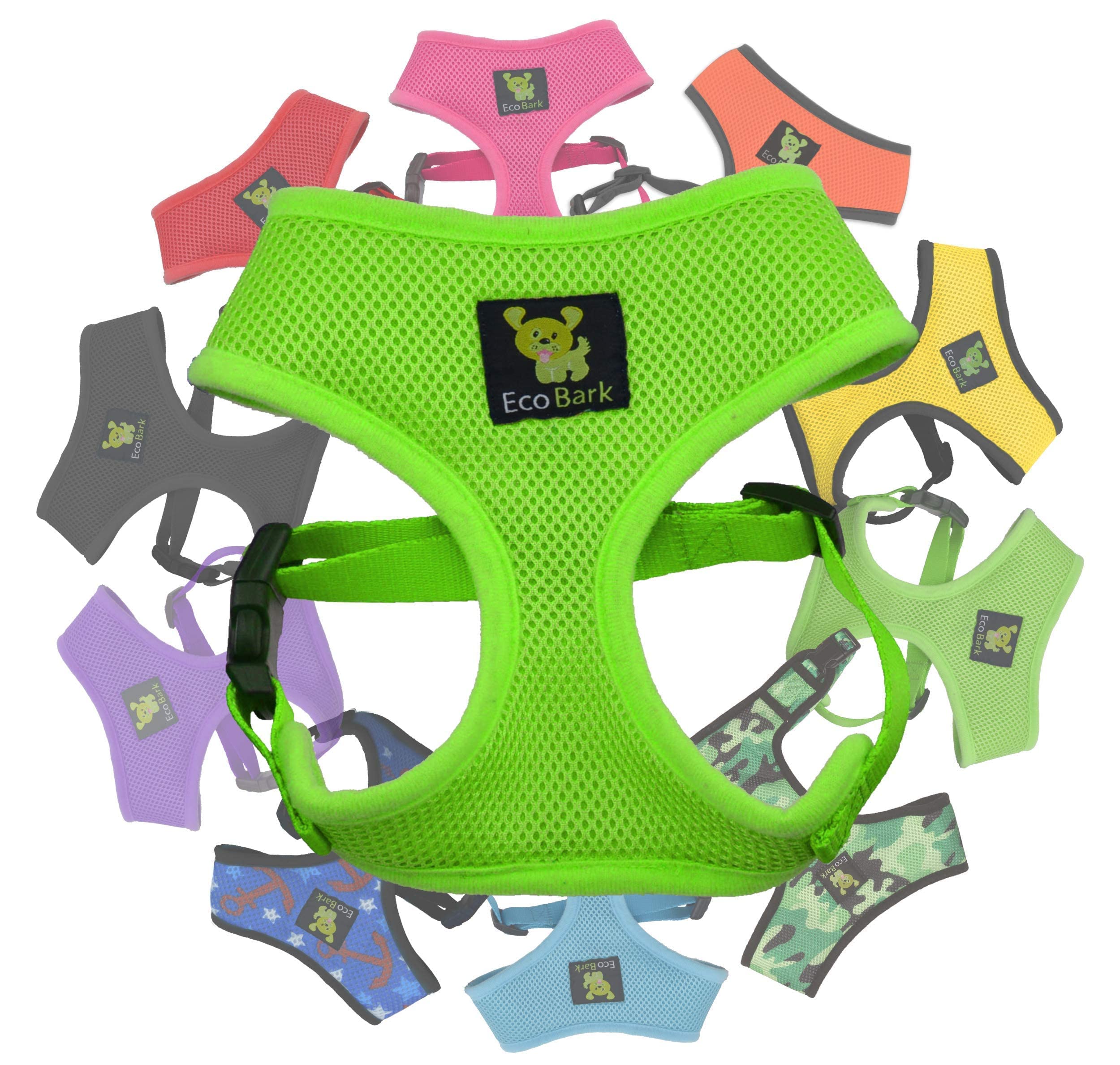 EcoBark Dog Harness Large Green – No Pull No Choke Vest with Recycled Straps