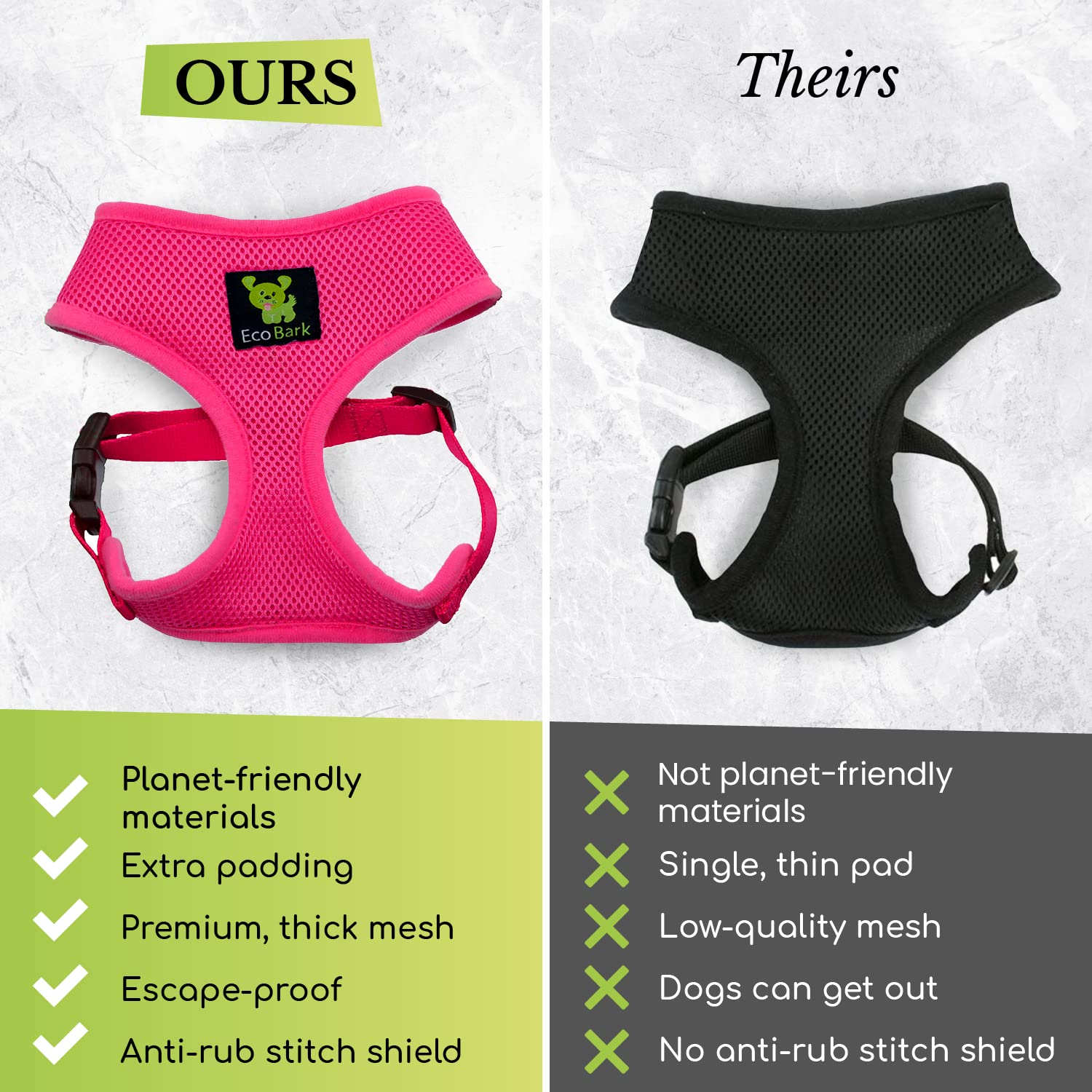 EcoBark Dog Harness Large Green – No Pull No Choke Vest with Recycled Straps
