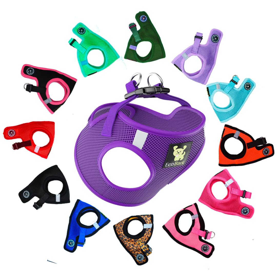 EcoBark Purple Medium Step-In Dog Harness for Small Dogs - Eco-Friendly Reflective Mesh