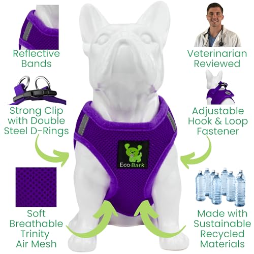EcoBark Purple Medium Step-In Dog Harness for Small Dogs - Eco-Friendly Reflective Mesh