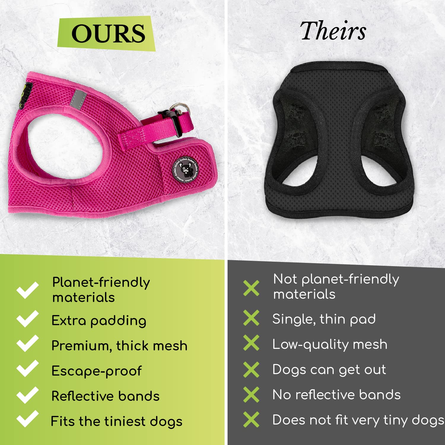 EcoBark Purple Medium Step-In Dog Harness for Small Dogs - Eco-Friendly Reflective Mesh