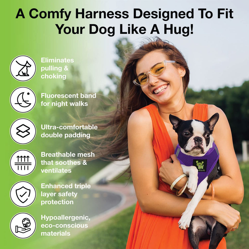 EcoBark Purple Medium Step-In Dog Harness for Small Dogs - Eco-Friendly Reflective Mesh