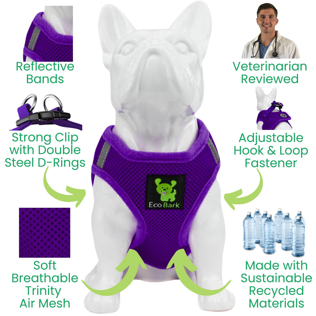 EcoBark Purple Medium Step-In Dog Harness for Small Dogs - Eco-Friendly Reflective Mesh