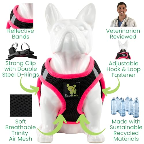EcoBark Step-in Dog Harness XS – Reflective, Padded, No-Pull Vest for Small Dogs 5-6 lbs, Black & Pink Trim